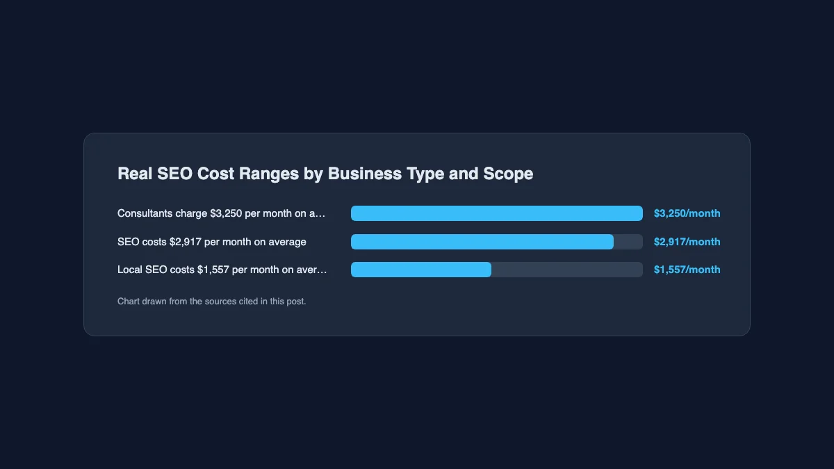 Bar chart comparing average monthly SEO retainers: consultants, the all-provider average, and local SEO